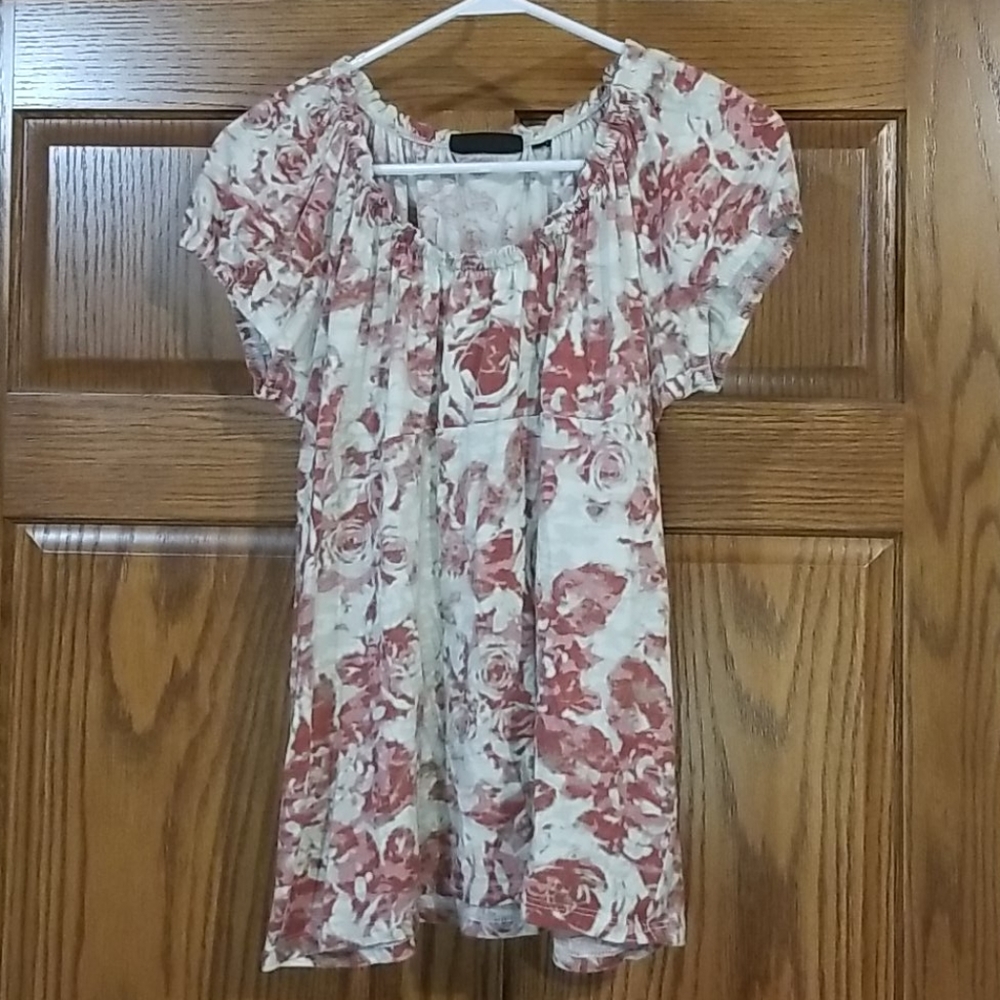 Axcess Burnt Orange and Creme Floral Blouse